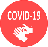 red icon with COVID-19 text