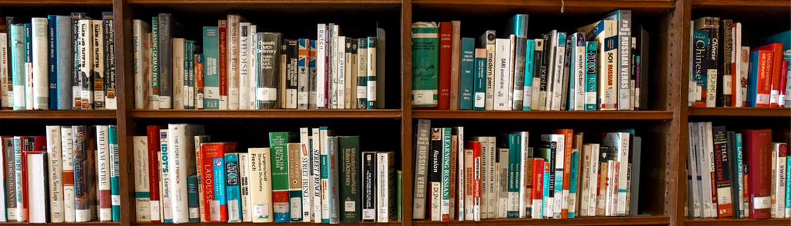 Bookshelves with library books