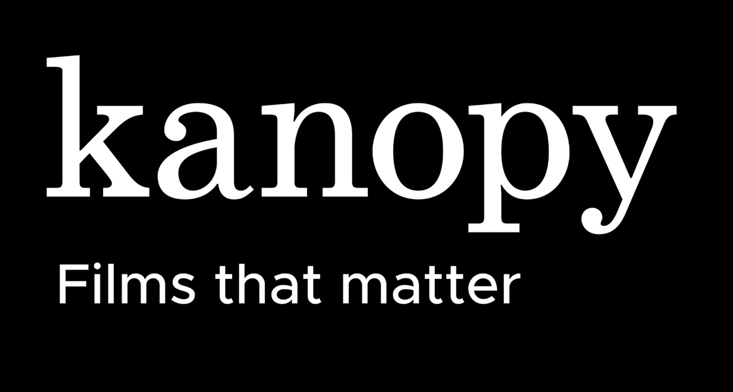 Kanopy logo white text on black