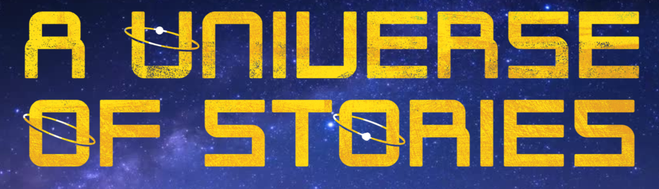 Universe of Stories logo yellow and blue